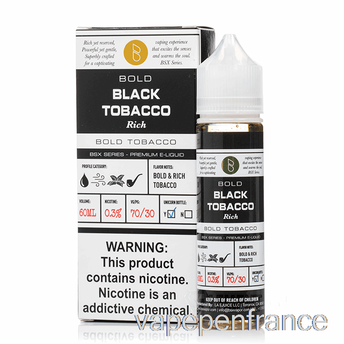 Tabac Noir - Série Bsx - Stylo Vape 60 Ml 0 Mg
